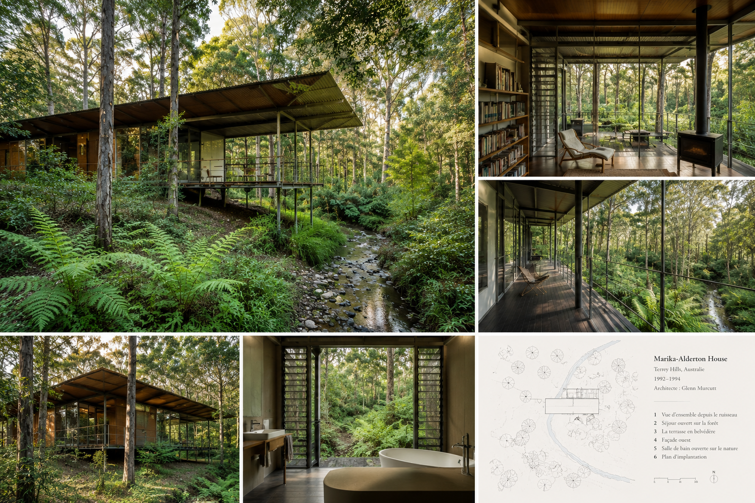 Maison Marika-Alderton de Glenn Murcutt intégrée à la forêt australienne.